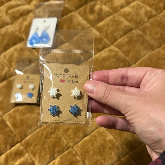 Handmade Acrylic Snowflake Earrings - Picture 4 of 4